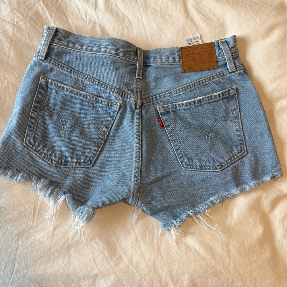 Levi's Light Blue Frayed Jean Shorts - Picture 2 of 3